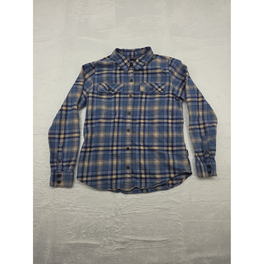 Long-Sleeved Organic Cotton Midweight Fjord Flannel Shirt Blue Women's Small